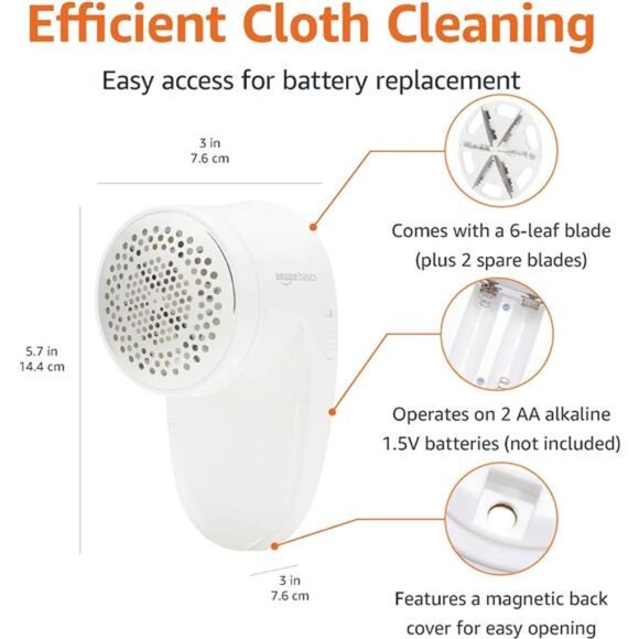 Battery Operated Fabric Shaver, Lint and Fuzz Remover with 2 Spare Blades -White - Picture 2 of 7
